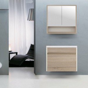 Primo 80 alsó fürdőszoba bútor mosdóval tükörfényes fehér-sonoma tölgy színben