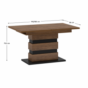 Széthúzható étkezőasztal, bolzano tölgy|fekete, 140-180x86 cm, DELIS S