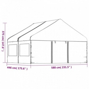 Fehér polietilén pavilon tetővel 4,46 x 5,88 x 3,75 m