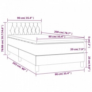 Rózsaszín bársony rugós és LED-es ágy matraccal 90x200 cm