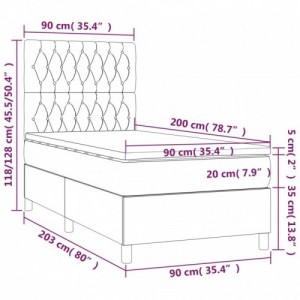 Krémszínű szövet rugós és LED-es ágy matraccal 90x200 cm