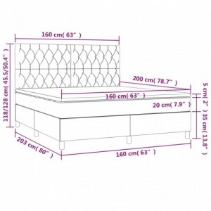 Sötétkék bársony rugós és LED-es ágy matraccal 160x200 cm