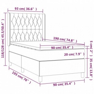 Krémszínű szövet rugós és LED-es ágy matraccal 90x190 cm