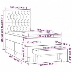 Sötétkék bársony rugós ágy matraccal 100 x 200 cm