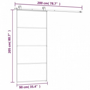 ESG üveg és alumínium tolóajtó fémszerelvény-szettel 90x205 cm