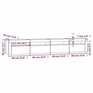 Betonszürke TV-szekrény LED-lámpákkal 240x35x40 cm