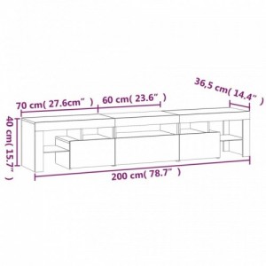 Betonszürke TV-szekrény LED lámpákkal 200x36,5x40 cm