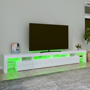 Magasfényű fehér TV-szekrény LED lámpákkal 260x36,5x40 cm