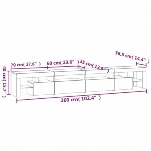 Magasfényű fehér TV-szekrény LED lámpákkal 260x36,5x40 cm