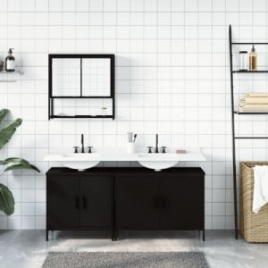 3 részes fekete szerelt fa fürdőszobai bútorszett