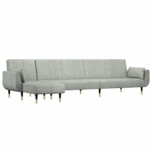 Világosszürke L-alakú bársony kanapéágy 275x140x70 cm