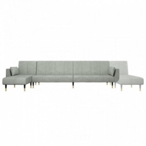 Világosszürke L-alakú bársony kanapéágy 275x140x70 cm