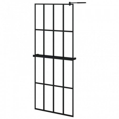 Fekete ESG üveg és alumínium zuhanyfal polccal 80 x 195 cm