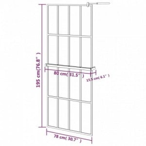 Fekete ESG üveg és alumínium zuhanyfal polccal 80 x 195 cm