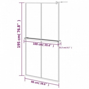 Fekete ESG üveg és alumínium zuhanyfal polccal 100 x 195 cm