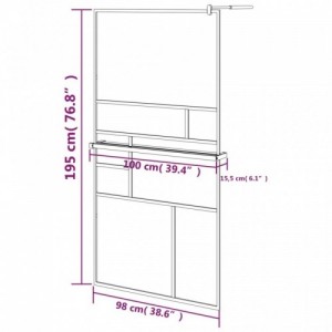 Fekete ESG üveg és alumínium zuhanyfal polccal 100 x 195 cm