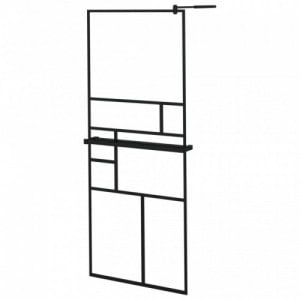 Fekete ESG üveg és alumínium zuhanyfal polccal 80 x 195 cm