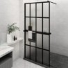 Fekete ESG üveg és alumínium zuhanyfal polccal 118 x 190 cm