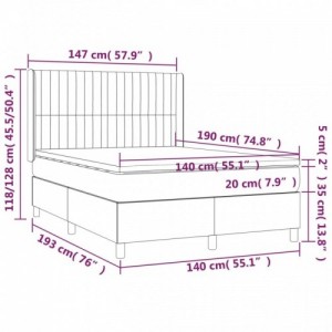 Világosszürke bársony rugós és LED-es ágy matraccal 140x190 cm