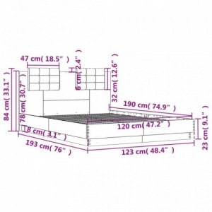 Betonszürke szerelt fa ágykeret fejtámlával 120x190 cm