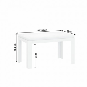 Széthúzható asztal, fehér, 135-184x86 cm, LINDY