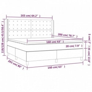 Sötétszürke szövet rugós és LED-es ágy matraccal 160x200 cm