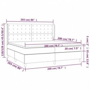 Kék szövet rugós és LED-es ágy matraccal 200 x 200 cm