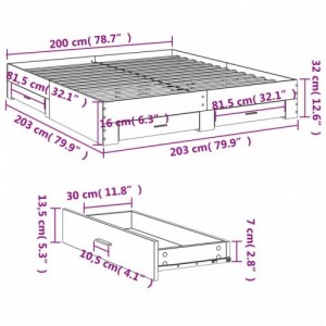 Sonoma tölgyszínű szerelt fa ágykeret fiókokkal 200 x 200 cm