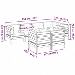 7 részes impregnált fenyőfa kerti ülőgarnitúra párnákkal