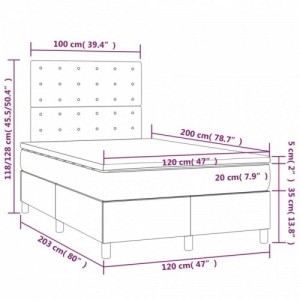 Sötétkék bársony rugós és LED-es ágy matraccal 120x200 cm