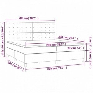 Rózsaszín bársony rugós és LED-es ágy matraccal 200x200 cm