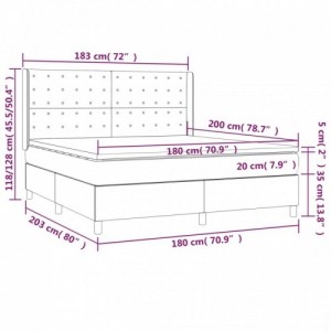 Világosszürke bársony rugós és LED-es ágy matraccal 180x200 cm