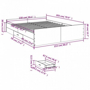 Füstös tölgy színű szerelt fa ágykeret fiókokkal 150x200 cm