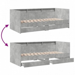 Betonszürke kanapéágy fiókkal matrac nélkül 100x200 cm