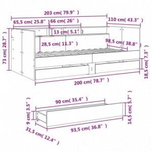 Betonszürke kanapéágy fiókkal matrac nélkül 100x200 cm