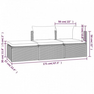 3 részes szürke polyrattan kerti ülőgarnitúra párnákkal