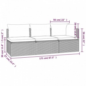 3 részes szürke polyrattan kerti ülőgarnitúra párnákkal