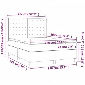 Sötétszürke bársony rugós és LED-es ágy matraccal 140x190 cm