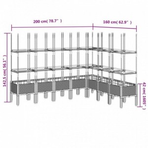 Világosszürke PP rácsos kerti ültetőláda 200 x 160 x 142,5 cm