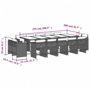 15 részes fekete polyrattan kerti étkezőgarnitúra párnákkal