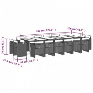 17 részes szürke polyrattan kerti étkezőgarnitúra párnával