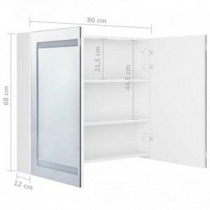 Fényes fehér LED-es tükrös fürdőszobaszekrény 80 x 12 x 68 cm