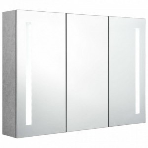 Betonszürke LED-es tükrös fürdőszobaszekrény 89 x 14 x 62 cm