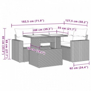 5 részes fekete polyrattan kerti kanapészett párnákkal