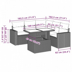 6 részes fekete polyrattan kerti ülőgarnitúra párnákkal