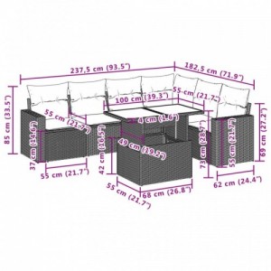 7 részes fekete polyrattan kerti ülőgarnitúra párnával