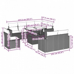 9 részes fekete polyrattan kerti ülőgarnitúra párnákkal