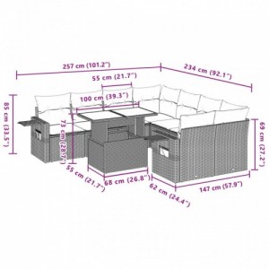 9 részes fekete polyrattan kerti ülőgarnitúra párnákkal