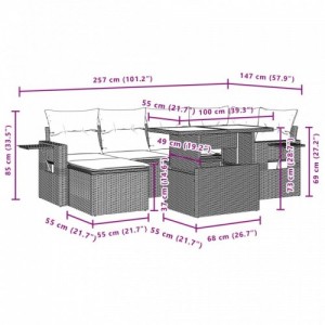 7 részes fekete polyrattan kerti ülőgarnitúra párnával