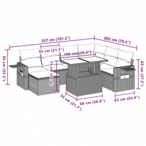 8 részes fekete polyrattan kerti ülőgarnitúra párnákkal